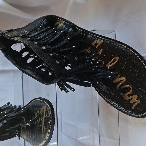 Sam Edelman Griffin Sandals BLack Boho Festival Thong Back Zip Leather Sz 8 - Picture 3 of 8